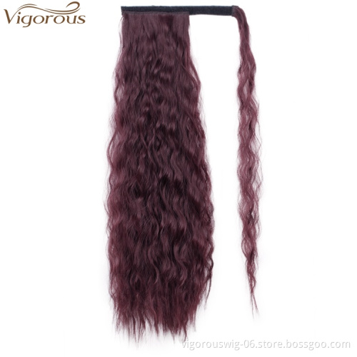 Vigorous 22 Inch Magic Paste Curly Ponytail Heat Resistant Long Wavy Hairpiece Synthetic Hair Extension for Women Girls Lady